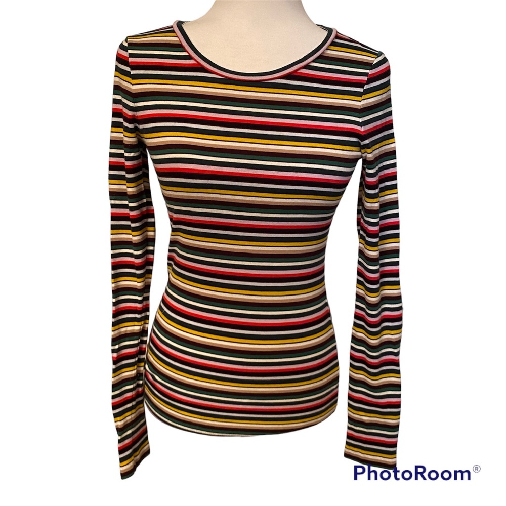 J. CREW TOP TEE LONG SLEEVE PERFECT FIT COTTON BLACK WHITE RED GOLD SIZE S